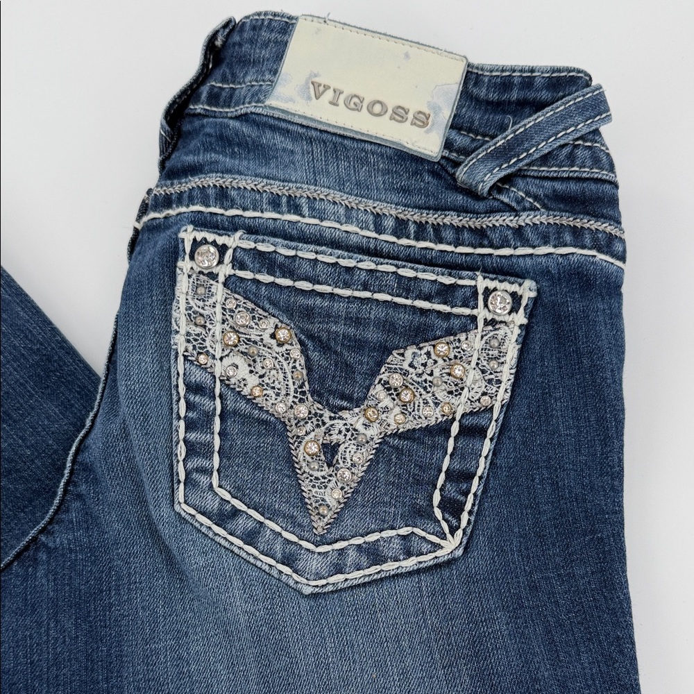 Vigoss Women's Embellished Blue Capris SZ 3/4